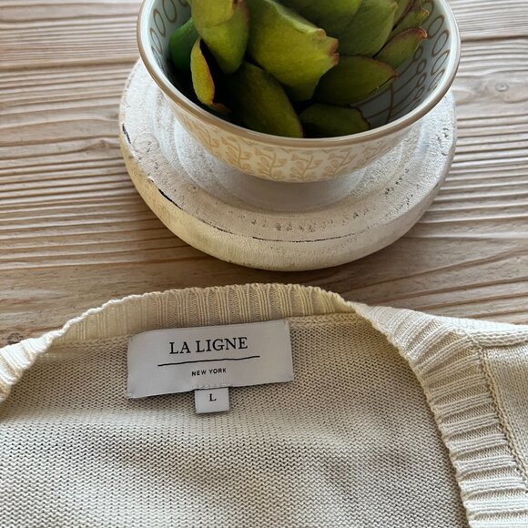 La Ligne Cashmere Silk Stripe Sweater – Black & Cream V-Neck, Size Large - Picture 3 of 4